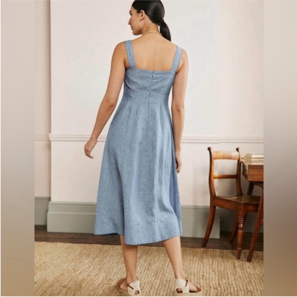 Boden Virginie Linen Midi Dress Chambray bra friendly coastal 16/18R 16 18 - Picture 4 of 16